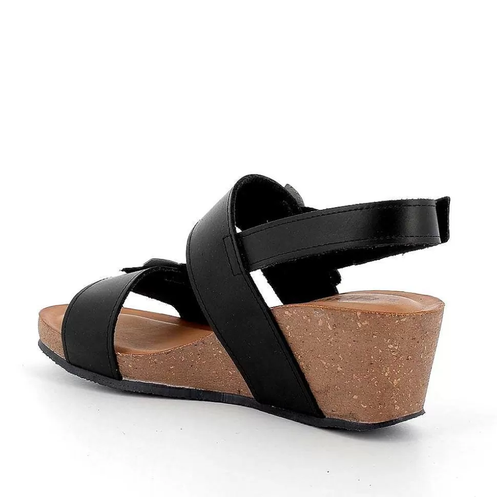 Black Women'S Leather Wedge Sandals-Igi&Co Discount