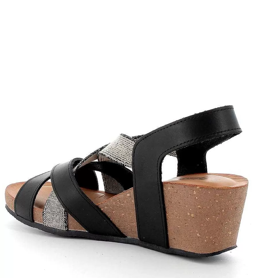 Black Women'S Leather Wedge Sandals-Igi&Co Discount