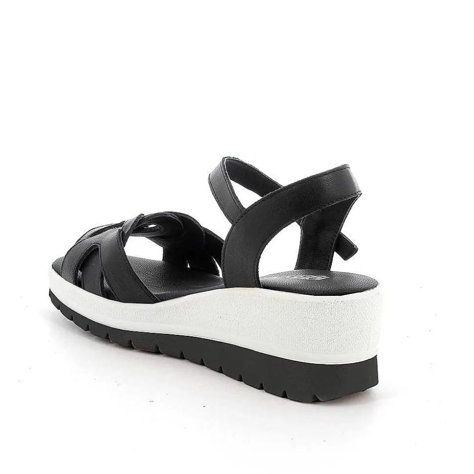 Black Women'S Leather Wedge Sandals-Igi&Co Best