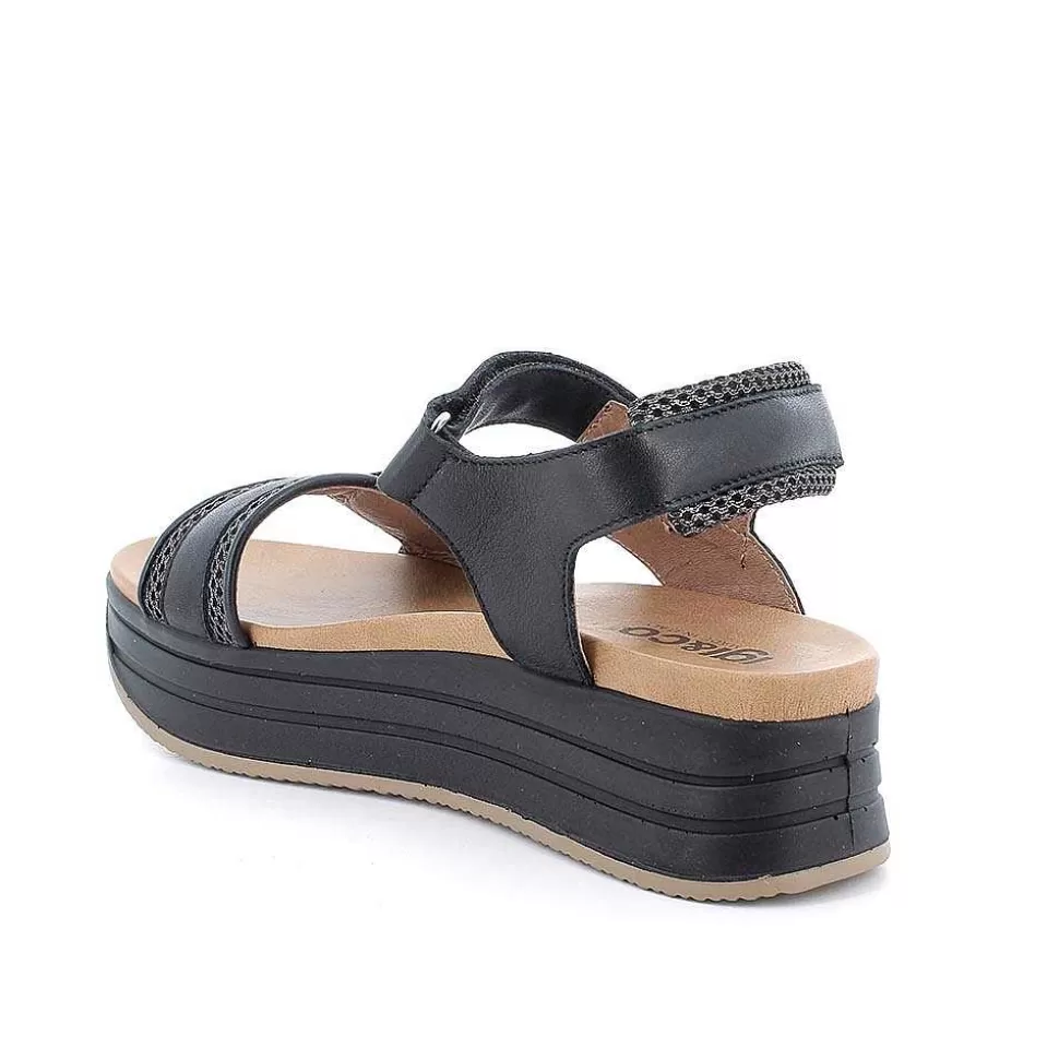 Black Women'S Leather Wedge Sandals-Igi&Co Best