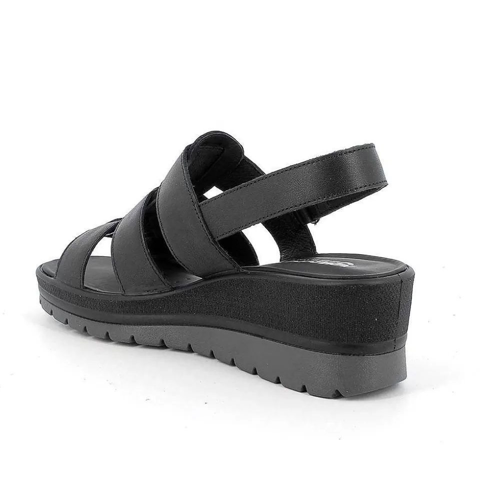 Black Women'S Leather Wedge Sandals-Igi&Co Best Sale