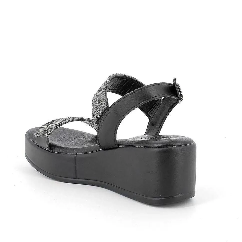 Black Women'S Leather Wedge Sandals-Igi&Co Shop