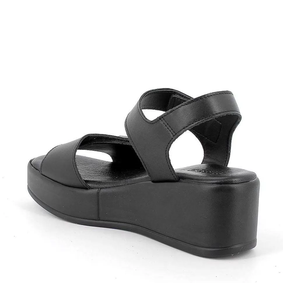 Black Women'S Leather Wedge Sandals-Igi&Co Clearance