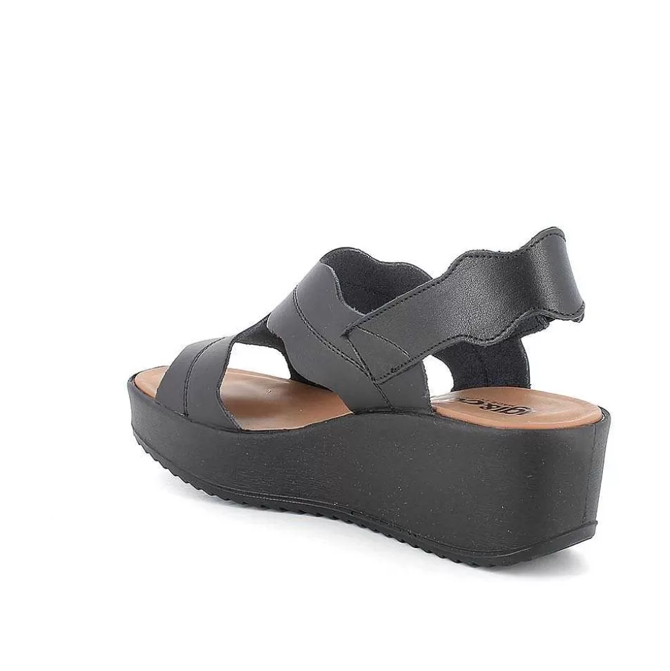 Black Women'S Leather Wedge Sandals-Igi&Co Best