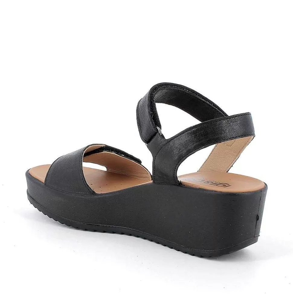 Black Women'S Leather Wedge Sandals-Igi&Co Hot