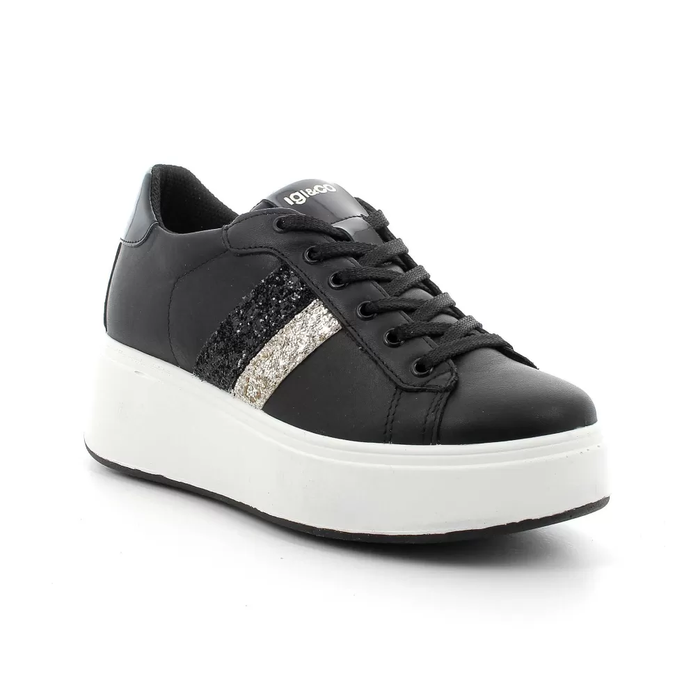Black Women'S Leather Wedge Sneakers-Igi&Co Shop