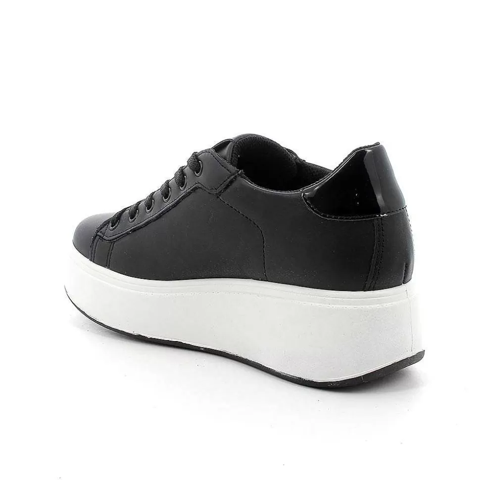 Black Women'S Leather Wedge Sneakers-Igi&Co Shop