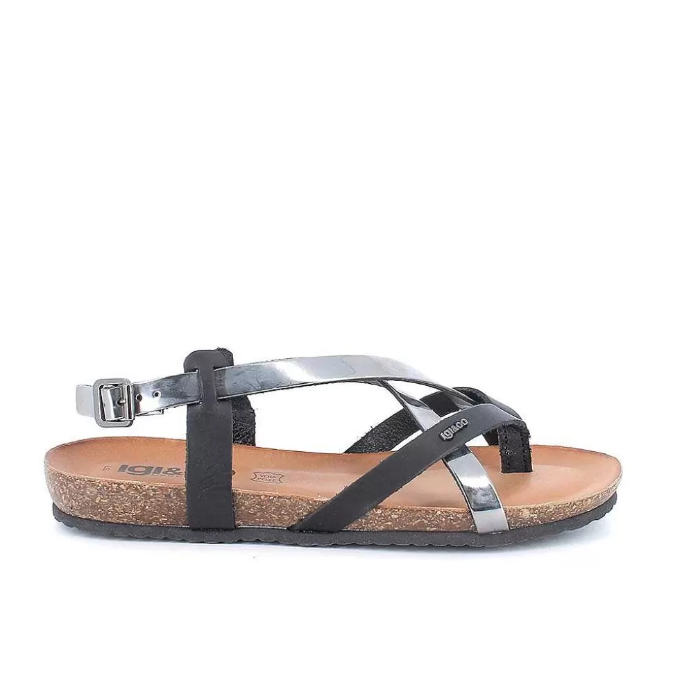 Black-Steel Women'S Leather Flip-Flop Sandals-Igi&Co Clearance