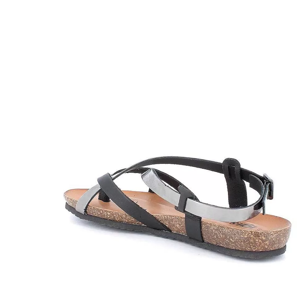 Black-Steel Women'S Leather Flip-Flop Sandals-Igi&Co Clearance