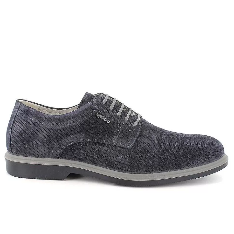 Blue Men'S Leather Lace-Ups-Igi&Co Fashion