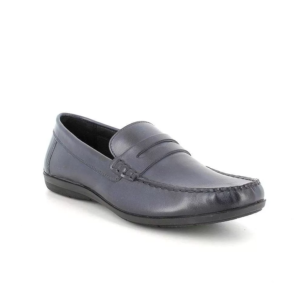 Blue Men'S Leather Loafers-Igi&Co Store