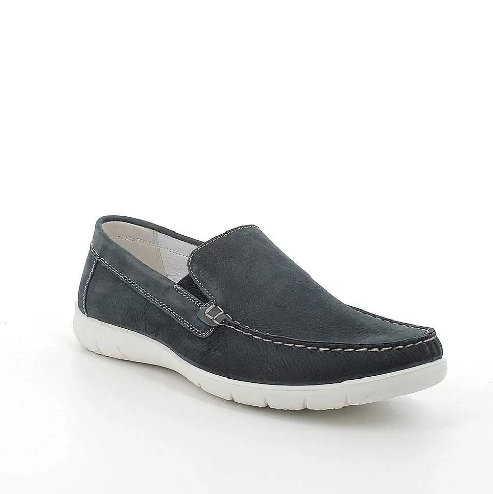 Blue Men'S Leather Loafers-Igi&Co New
