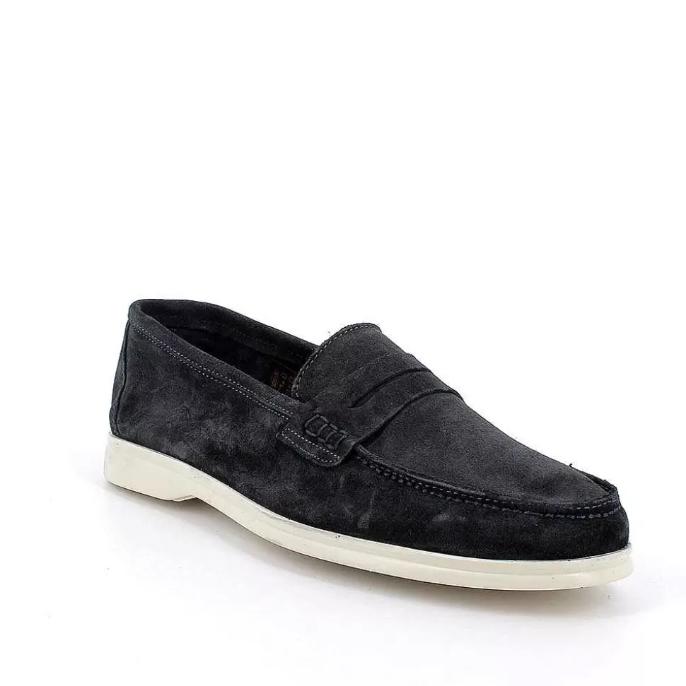 Blue Men'S Leather Loafers-Igi&Co Hot