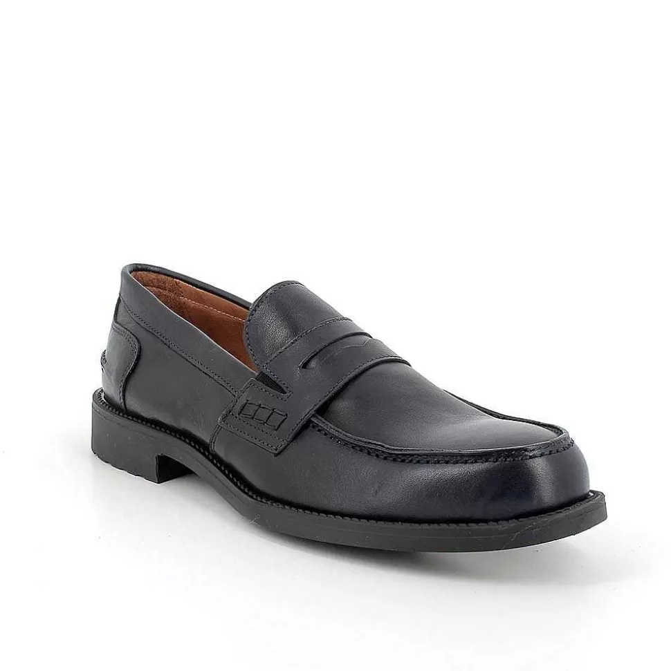 Blue Men'S Leather Loafers-Igi&Co Hot