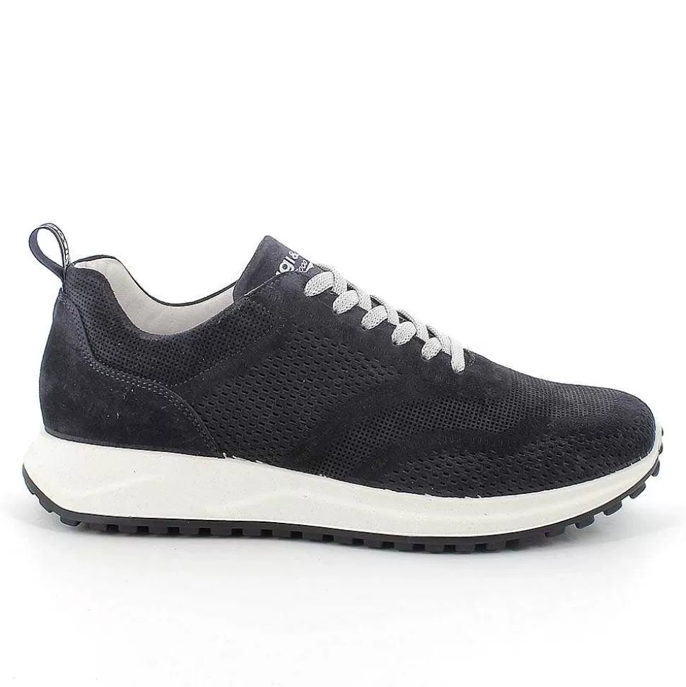 Blue Men'S Leather Sneakers-Igi&Co Hot