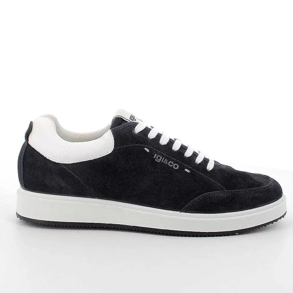 Blue Men'S Leather Sneakers-Igi&Co Best Sale