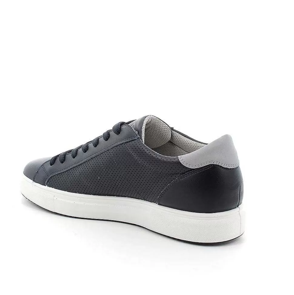 Blue Men'S Leather Sneakers-Igi&Co Best Sale