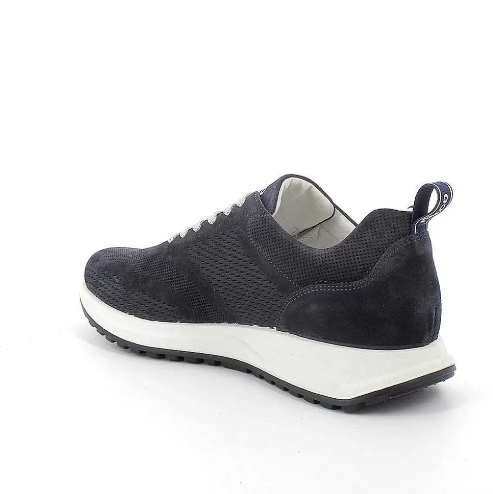 Blue Men'S Leather Sneakers-Igi&Co Hot