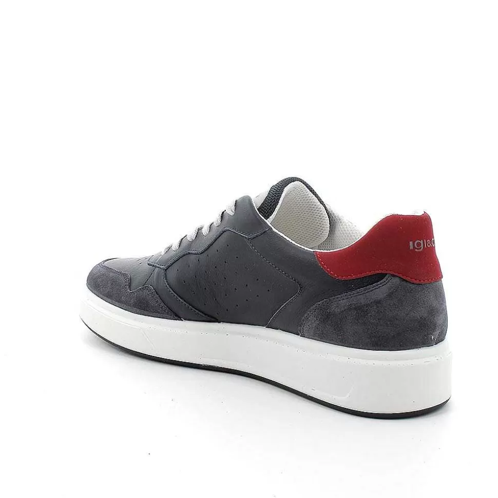 Blue Men'S Leather Sneakers-Igi&Co Outlet