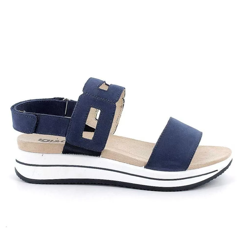 Blue Women'S Leather Wedge Sandals-Igi&Co Best