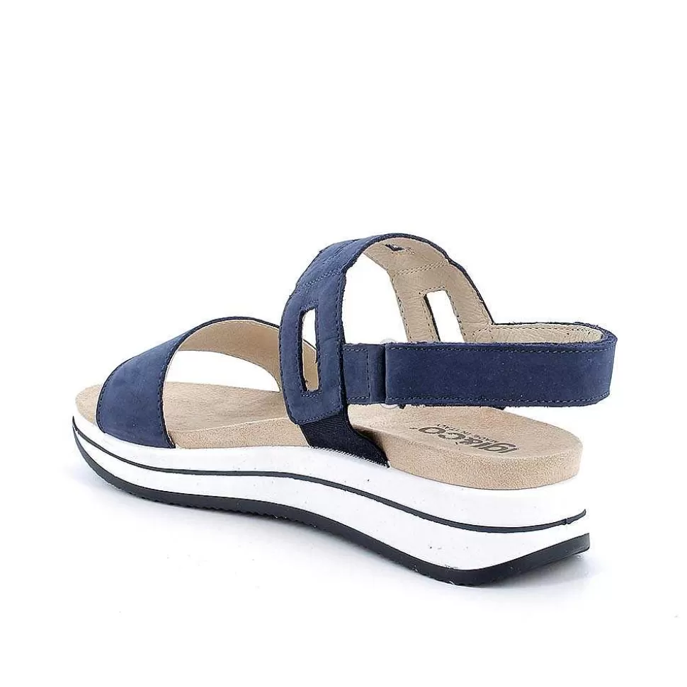 Blue Women'S Leather Wedge Sandals-Igi&Co Best