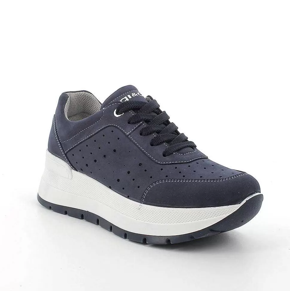 Blue Women'S Leather Wedge Sneakers-Igi&Co Outlet