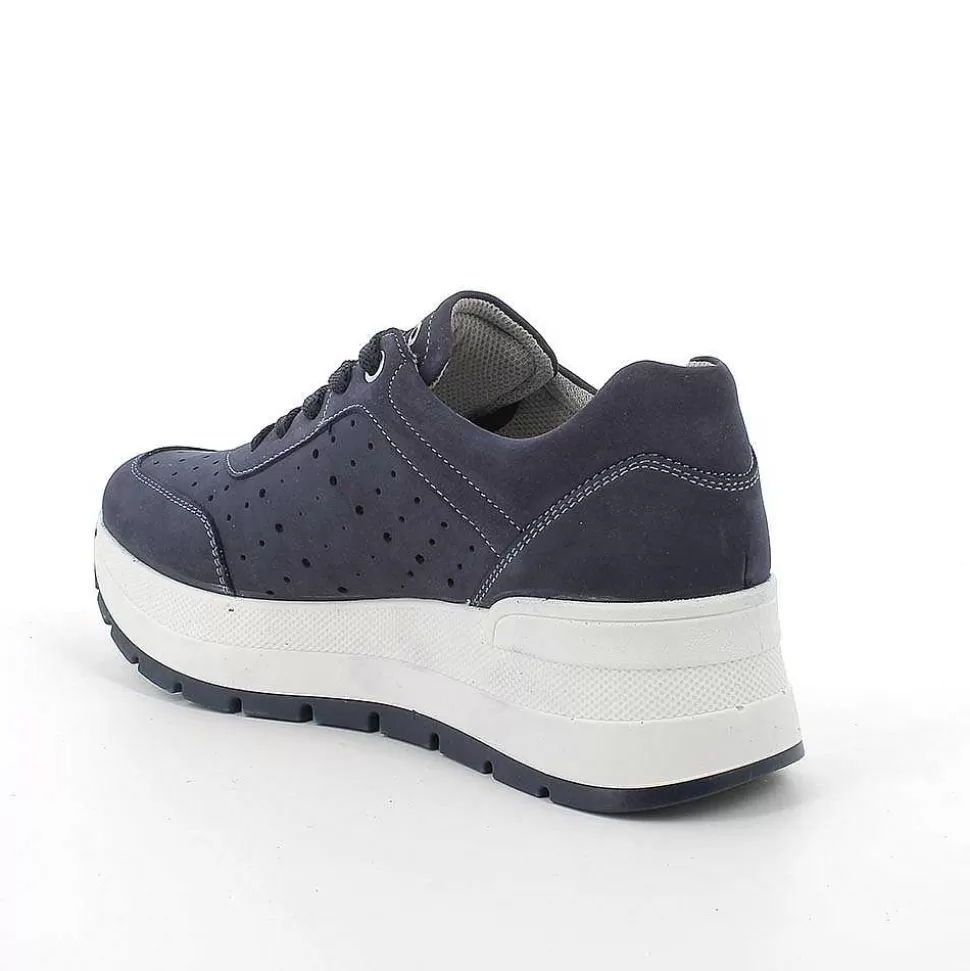 Blue Women'S Leather Wedge Sneakers-Igi&Co Outlet
