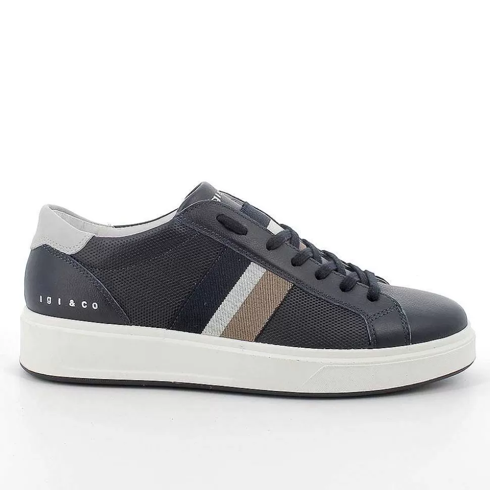 Blue-Pearl Men'S Leather Sneakers-Igi&Co Flash Sale