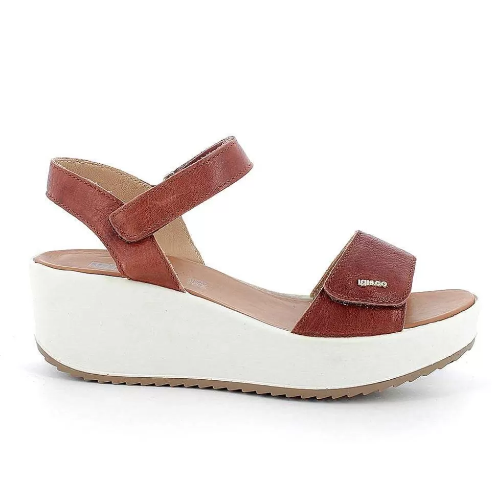 Brown Women'S Leather Wedge Sandals-Igi&Co New