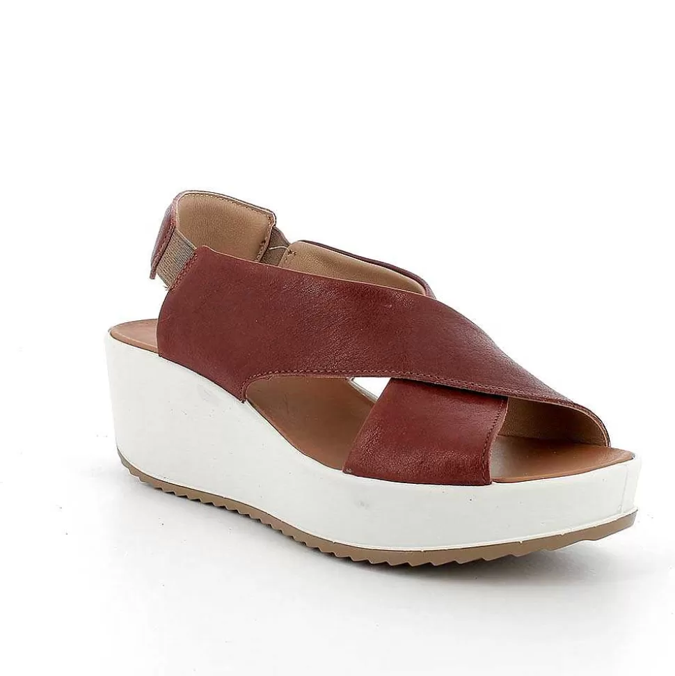 Brown Women'S Leather Wedge Sandals-Igi&Co Sale