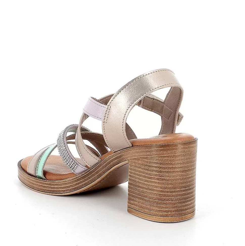 Champagne Women'S Leather Heeled Sandals-Igi&Co Outlet