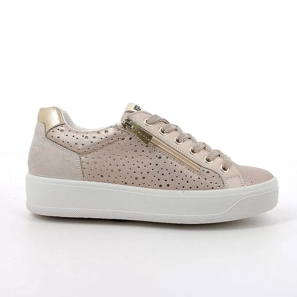 Champagne Women'S Leather Sneakers-Igi&Co Discount
