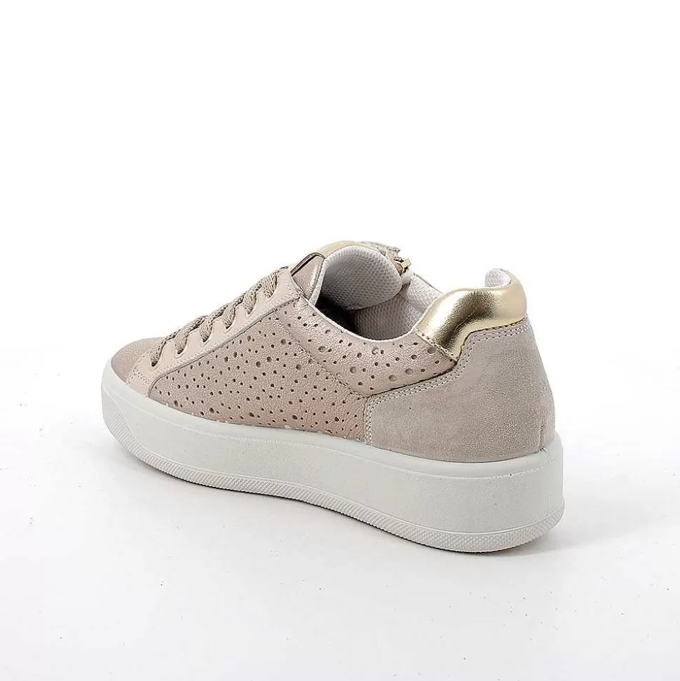 Champagne Women'S Leather Sneakers-Igi&Co Discount