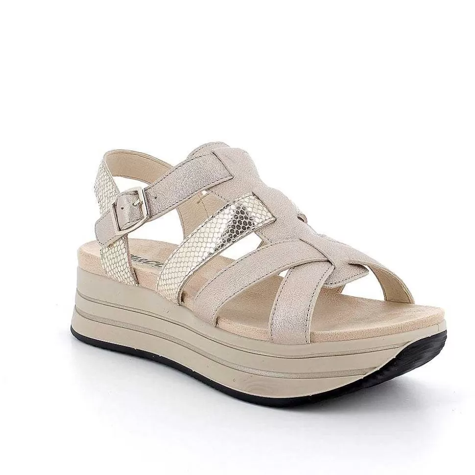 Champagne Women'S Leather Wedge Sandals-Igi&Co Outlet