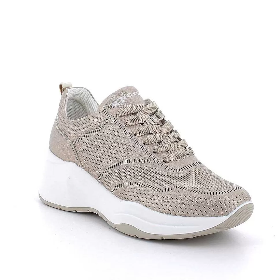 Champagne Women'S Leather Wedge Sneakers-Igi&Co Best