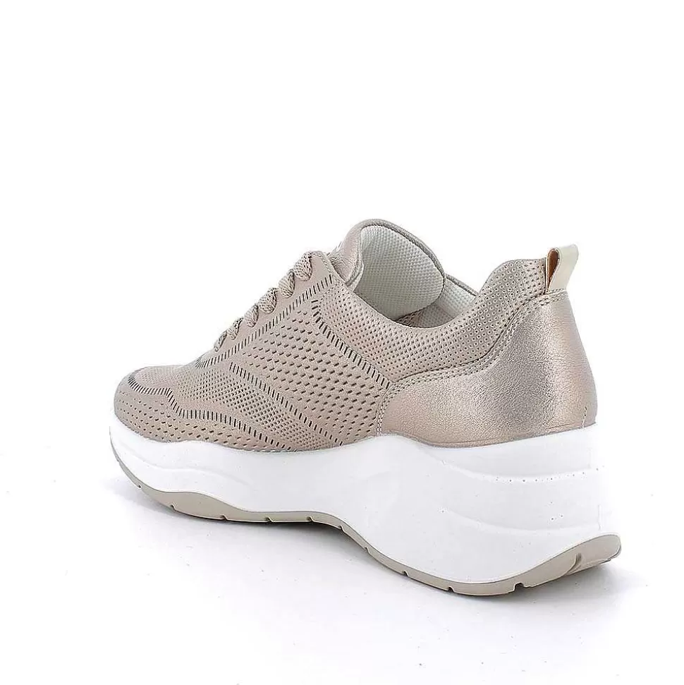 Champagne Women'S Leather Wedge Sneakers-Igi&Co Best