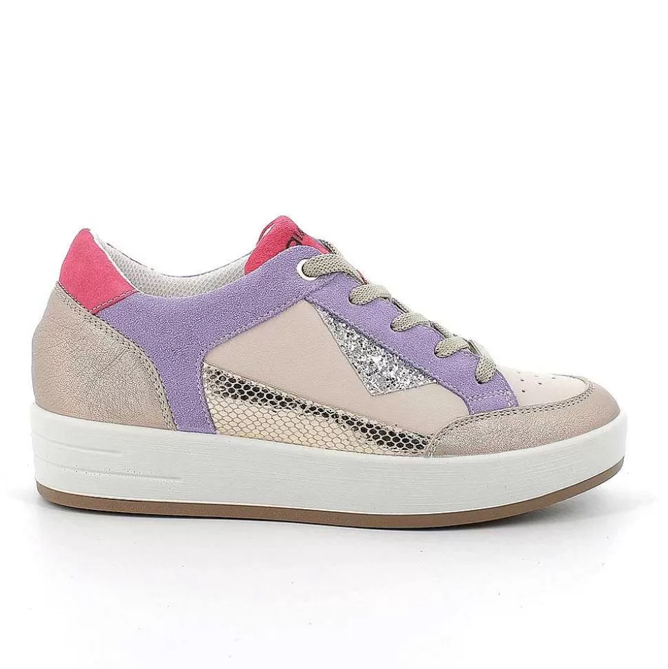 Champagne-Beige Women'S Leather Sneakers-Igi&Co Flash Sale