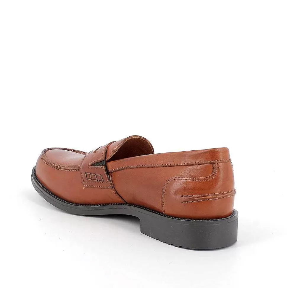 Cognac Men'S Leather Loafers-Igi&Co Online