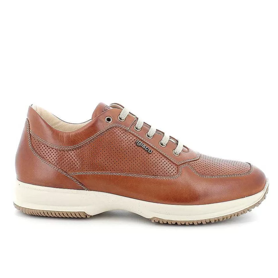 Cognac Men'S Leather Sneakers-Igi&Co Store