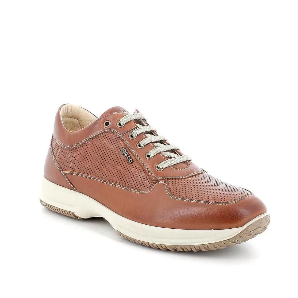 Cognac Men'S Leather Sneakers-Igi&Co Store