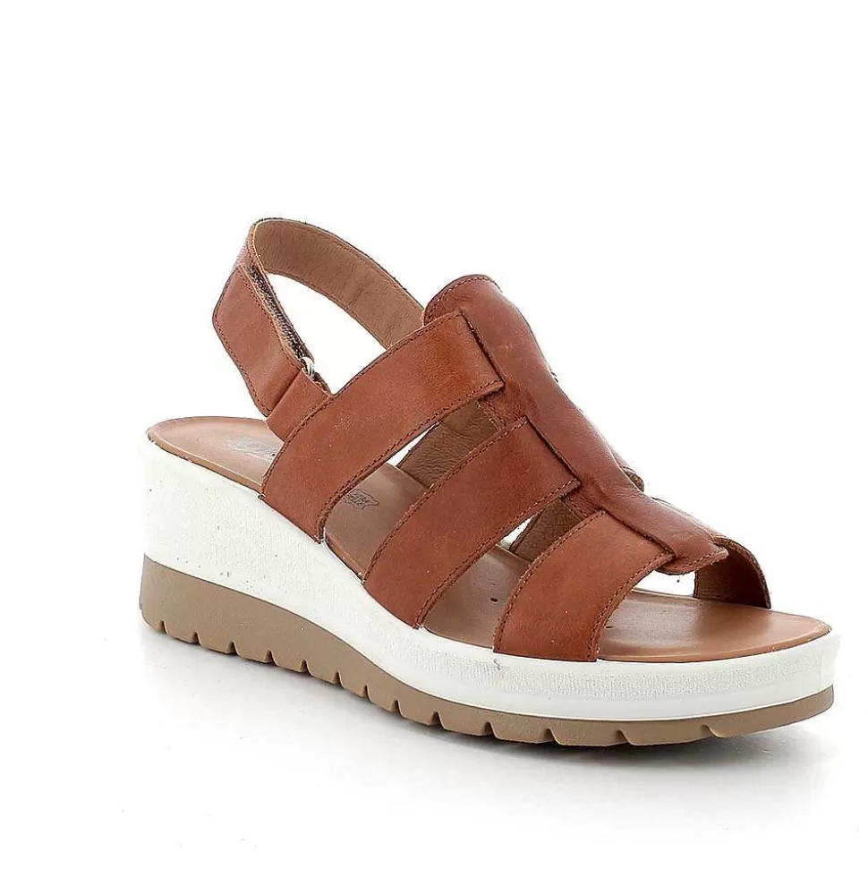 Cognac Women'S Leather Wedge Sandals-Igi&Co Best Sale