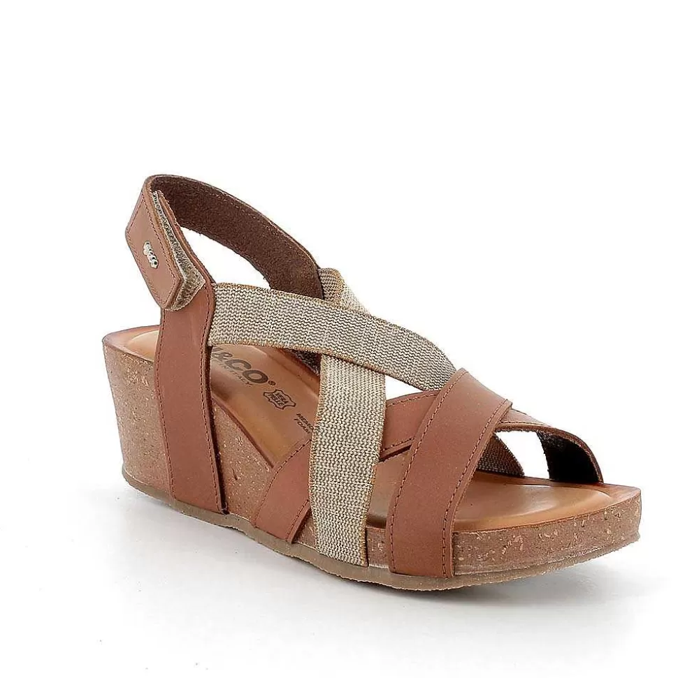 Cognac Women'S Leather Wedge Sandals-Igi&Co Discount