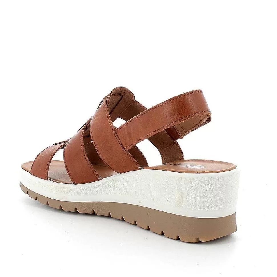 Cognac Women'S Leather Wedge Sandals-Igi&Co Best Sale