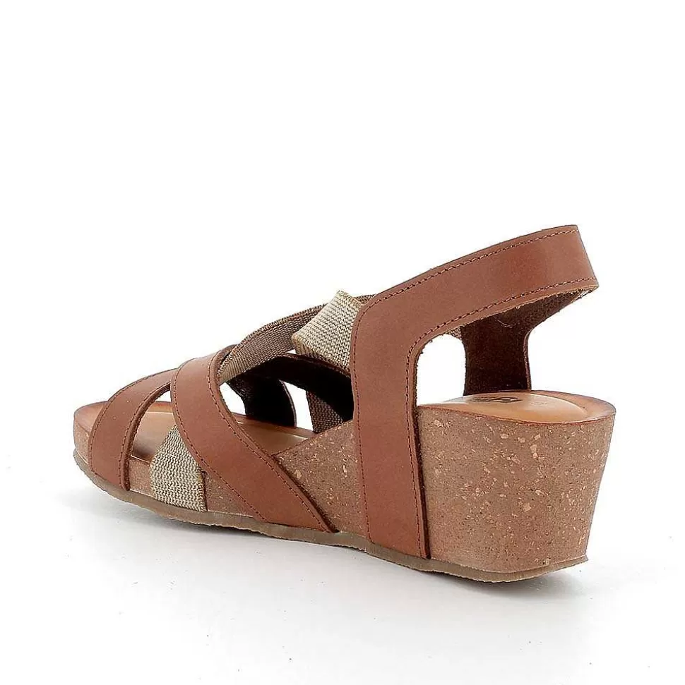 Cognac Women'S Leather Wedge Sandals-Igi&Co Discount