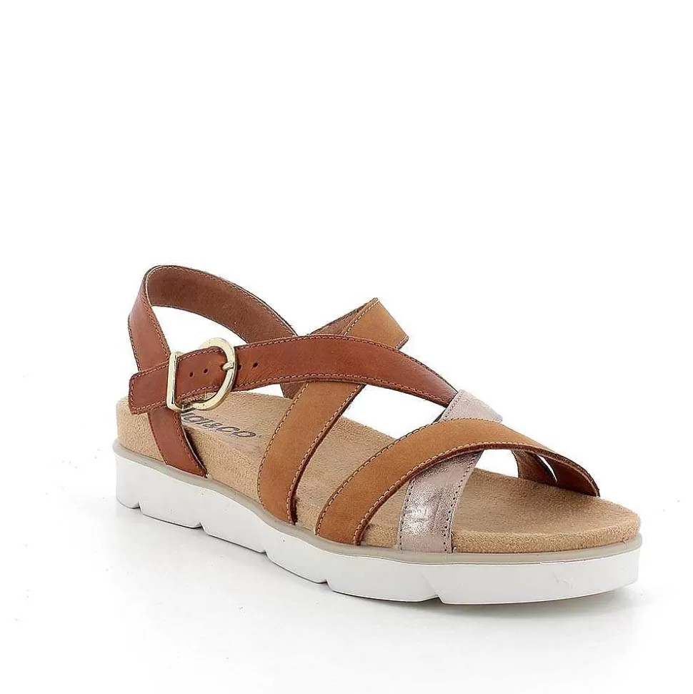Cognac-Leather Women'S Leather Sandals-Igi&Co Cheap