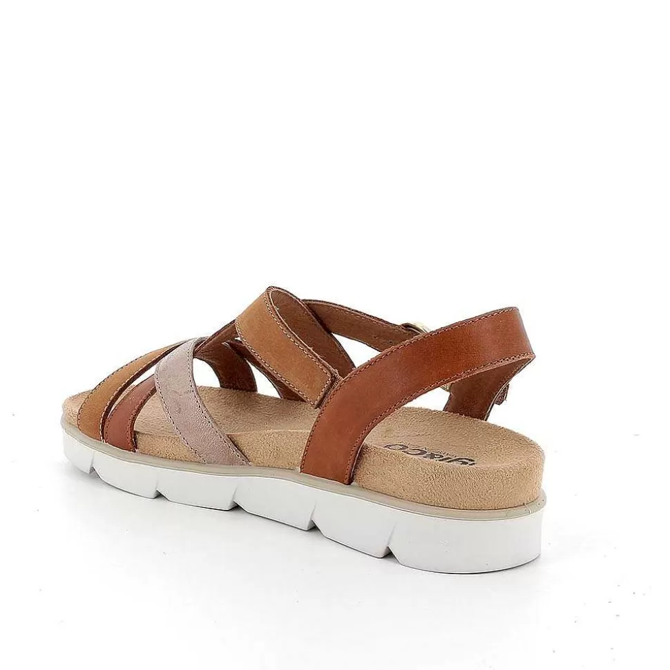 Cognac-Leather Women'S Leather Sandals-Igi&Co Cheap