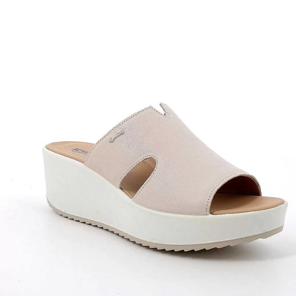 Cream Women'S Leather Wedge Sandals-Igi&Co Fashion