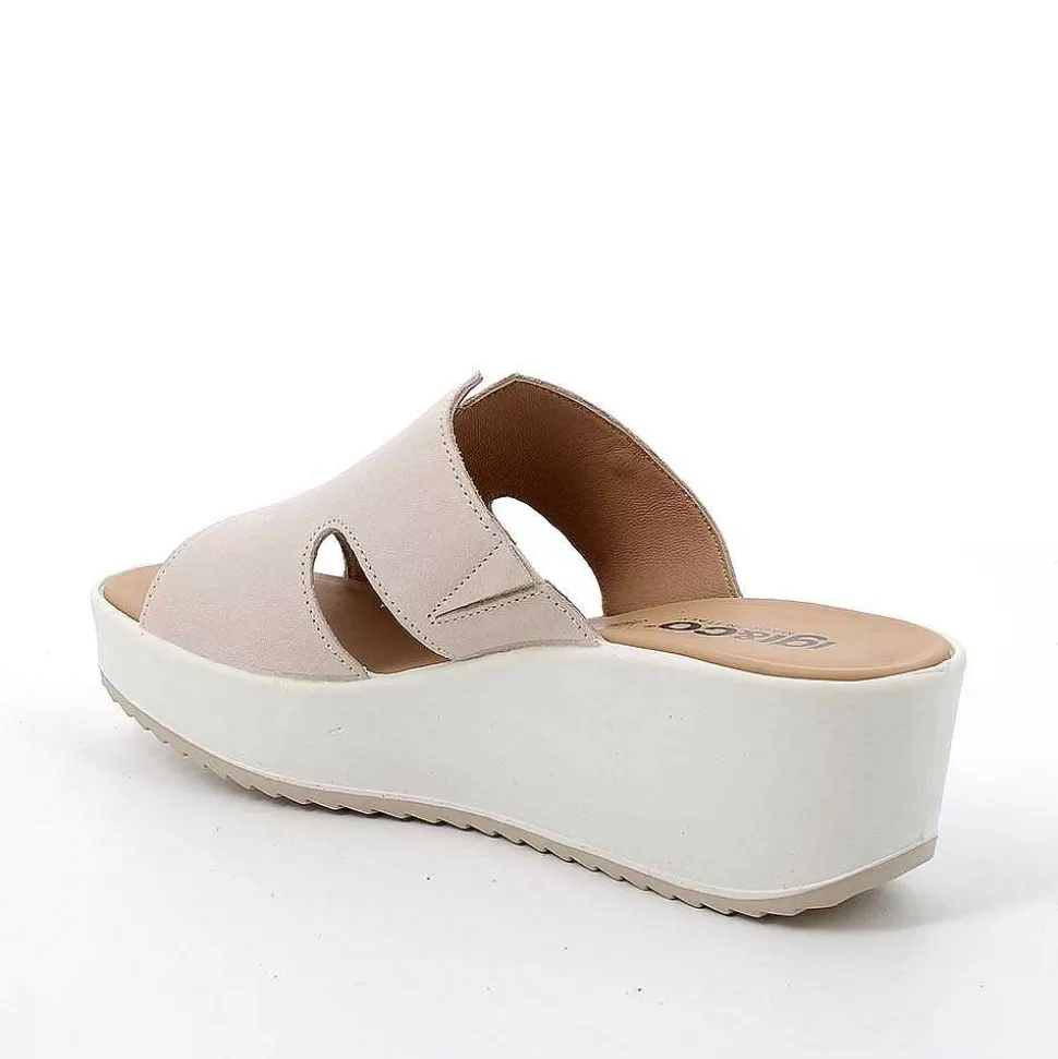 Cream Women'S Leather Wedge Sandals-Igi&Co Fashion