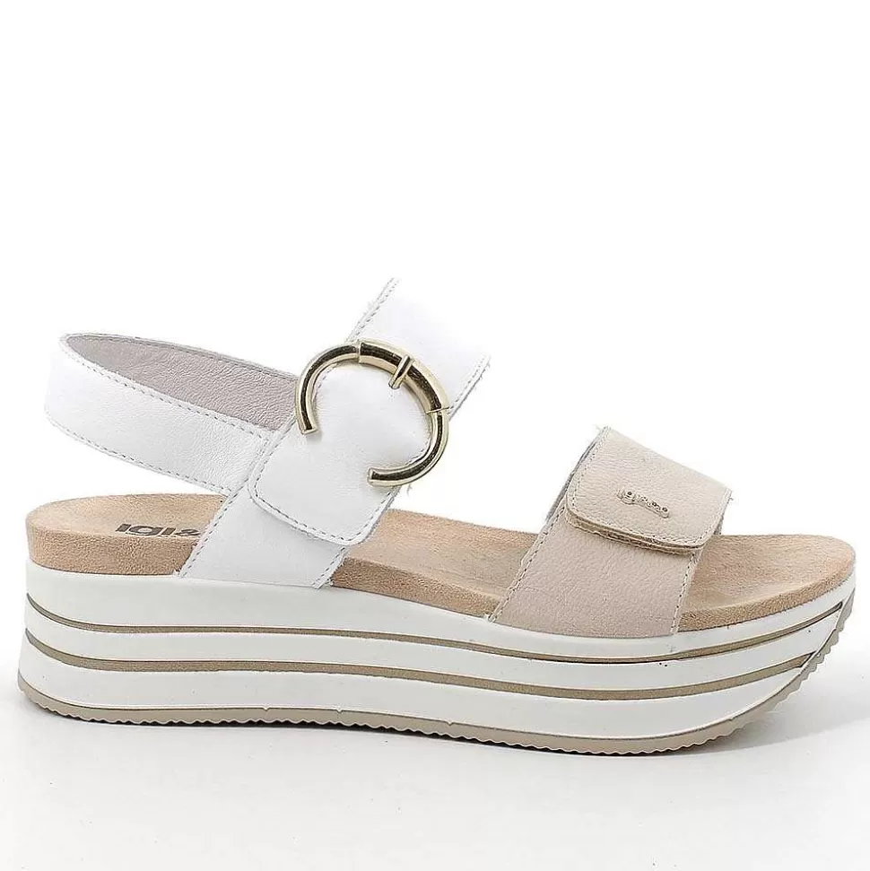 Cream-White Women'S Leather Wedge Sandals-Igi&Co Sale