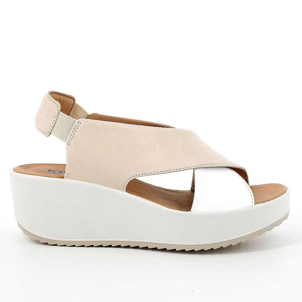 Cream-White Women'S Leather Wedge Sandals-Igi&Co Clearance